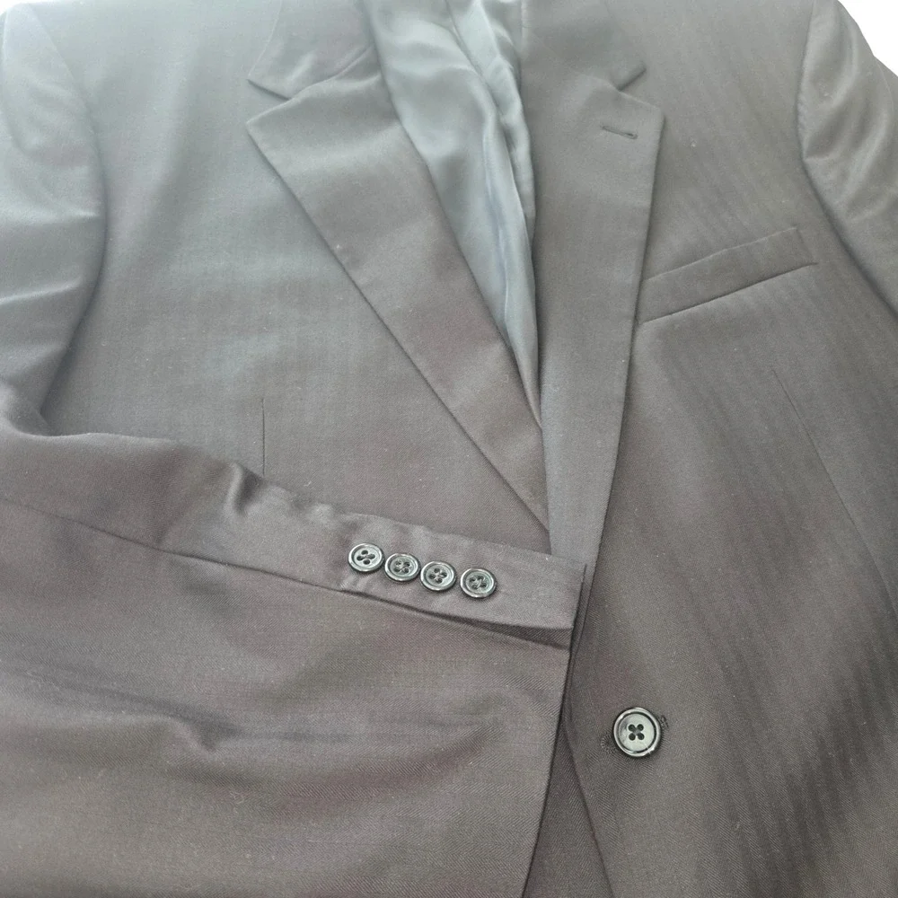 Jos A Bank Signature Collection Blazer Mens 44L Black Herringbone 100% Wool 2B